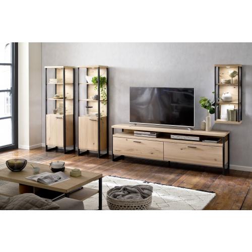 Regalschrank Salerno | Balkeneiche / Eiche Bianco | LED Beleuchtung