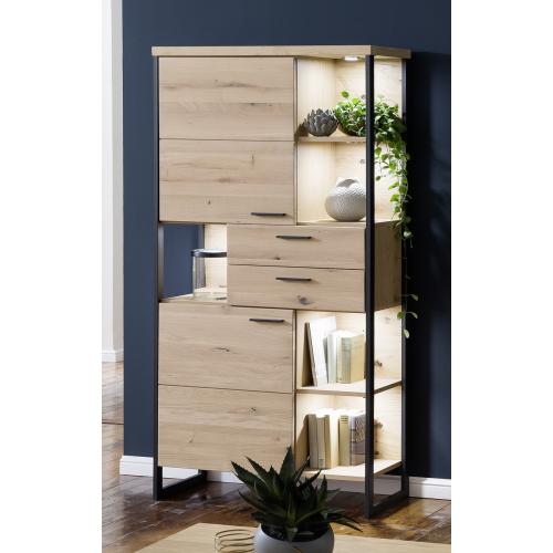 Regalschrank Salerno 3 | Balkeneiche / Eiche Bianco | LED Beleuchtung