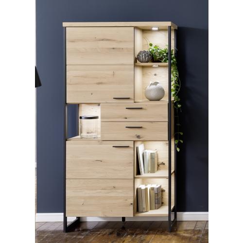 Regalschrank Salerno 3 | Balkeneiche / Eiche Bianco | LED Beleuchtung