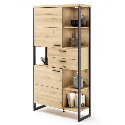 Regalschrank Salerno 3 | Balkeneiche / Eiche Bianco | LED Beleuchtung