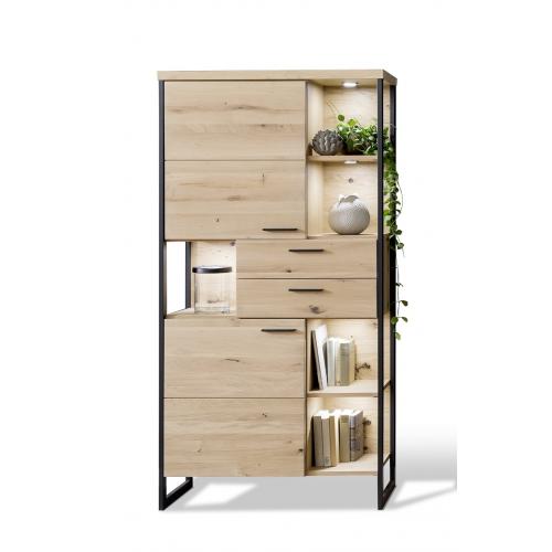 Regalschrank Salerno 3 | Balkeneiche / Eiche Bianco | LED Beleuchtung