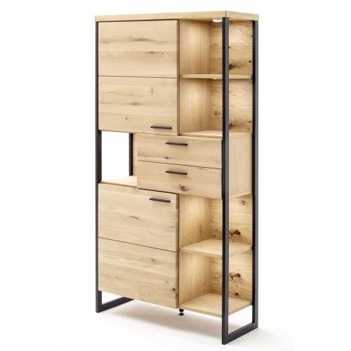 Regalschrank Salerno 3 | Balkeneiche / Eiche Bianco | LED Beleuchtung