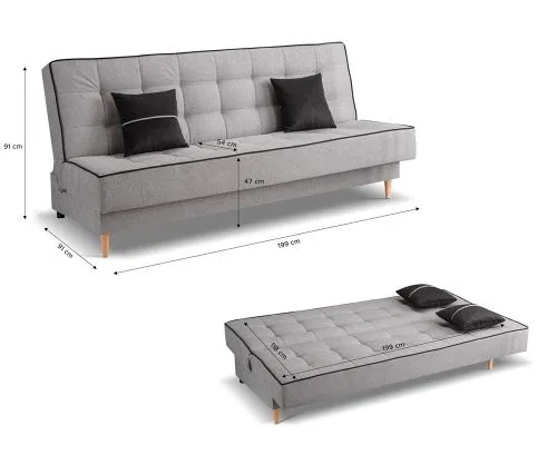 Schlafsofa 3-Sitzer Bono | 199cm | Strukturstoff | hellgrau