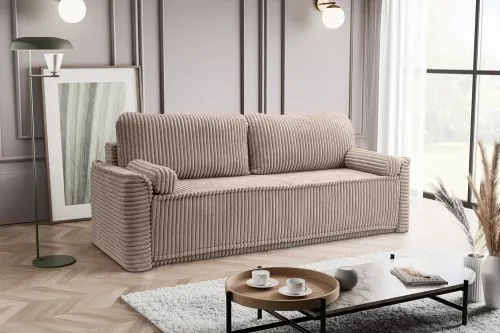 Schlafsofa 3-Sitzer Grubs | 225cm | Cord | grau-beige