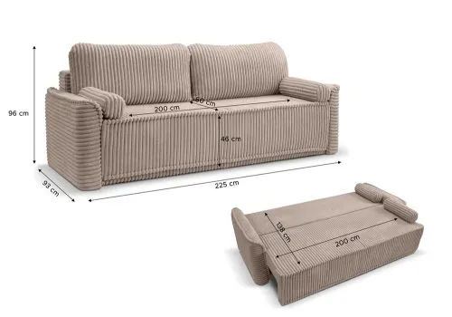 Schlafsofa 3-Sitzer Grubs | 225cm | Cord | grau-beige