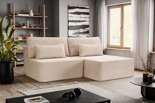 Schlafsofa Amsterix L-Form rechts | 213cm | Cord | grau-beige