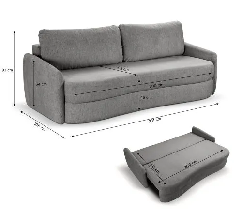 Schlafsofa Diana 3-Sitzer | 231cm | Strukturstoff | grau