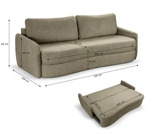 Schlafsofa Diana 3-Sitzer | 231cm | Strukturstoff | grün