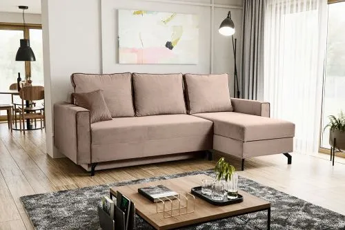 Schlafsofa Marti L-Form rechts | 230cm | Cord | altrosa