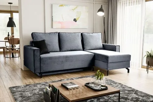Schlafsofa Marti L-Form rechts | 230cm | Cord | blau-grau