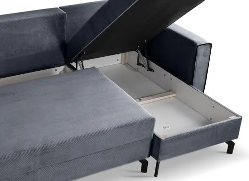 Schlafsofa Marti L-Form rechts | 230cm | Cord | blau-grau