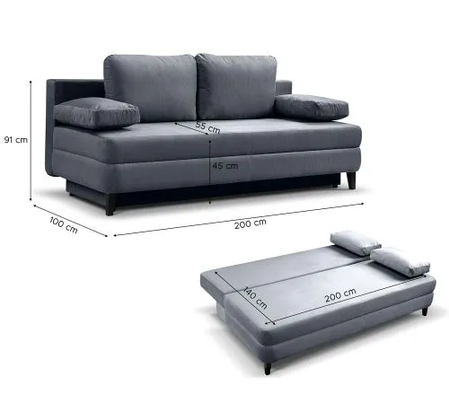 Schlafsofa Sorto 2,5-Sitzer | 200cm | Cord | blau-grau