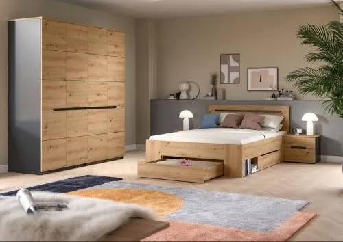 Schlafzimmer-Set Canu | mit Kleiderschrank | artisan / Basalt grau | 4-teilig