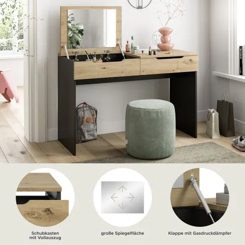 Schminktisch Canu mit Spiegel | grau / Artisan Eiche