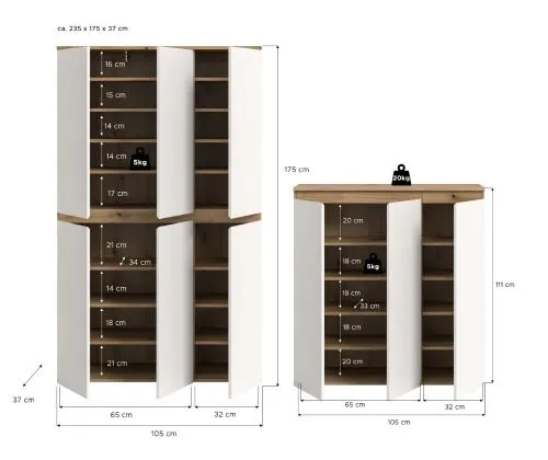 Schrankkombination Scarpa 2 | 2-teilig | weiß / Evoke Eiche
