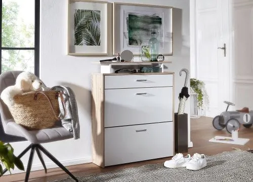Schuhschrank Igo | mit Klappen | Sonoma / Weiß