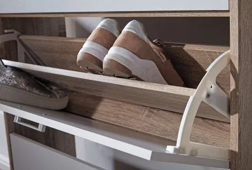 Schuhschrank Igo | mit Klappen | Sonoma / Weiß