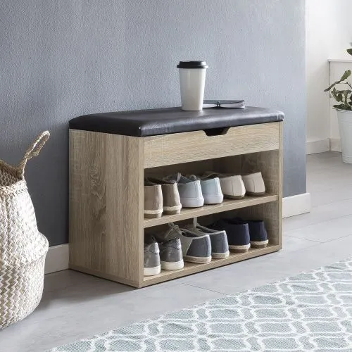 Schuhbank Sofia | mit Klappe | Sonoma / schwarz
