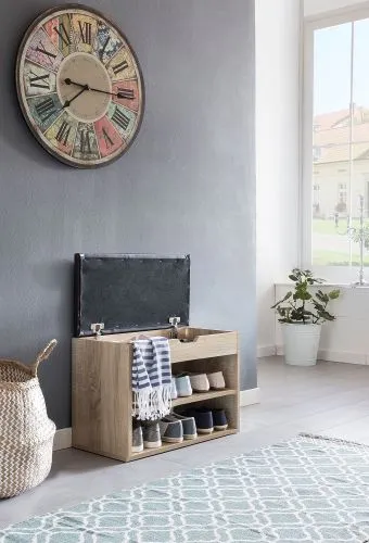 Schuhbank Sofia | mit Klappe | Sonoma / schwarz