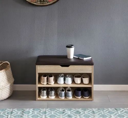 Schuhbank Sofia | mit Klappe | Sonoma / schwarz