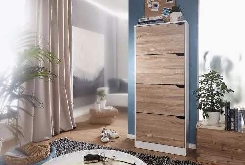 Schuhschrank Schuhkipper Vera | mit Klappen | Sonoma / weiß