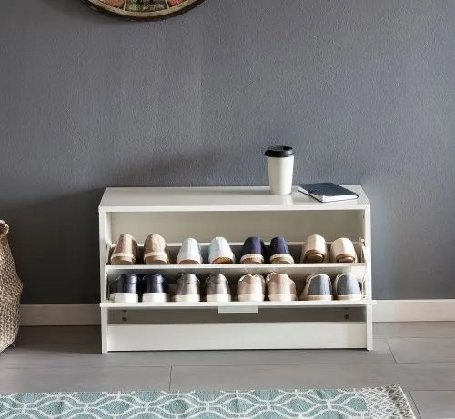 Schuhbank Schuhschrank Zoey | mit Klappe | weiß