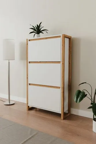 Schuhkipper Denver | mit Klappen | weiß / Artisan Eiche