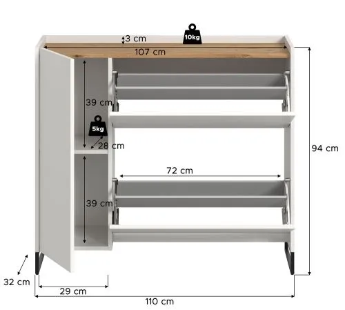 Schuhkommode Drive | weiß / Artisan Oak