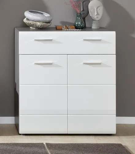 Schuhkommode Line | Hochglanz weiß / rauchsilber