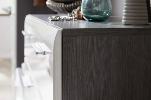 Schuhkommode Line | Hochglanz weiß / rauchsilber