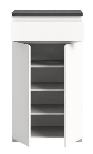 Schuhkommode Shoelove mit Schubkasten | weiß / Industrial grau | mit Beleuchtung 60 cm x 109 cm x 40 cm