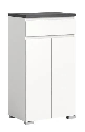 Schuhkommode Shoelove mit Schubkasten | weiß / Industrial grau | ohne Beleuchtung 60 cm x 109 cm x 40 cm