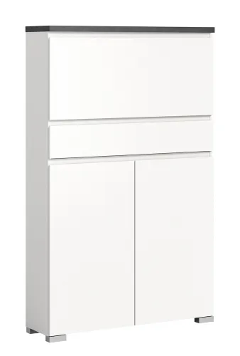 Schuhkommode Shoelove mit Schubkasten | weiß / Industrial grau | ohne Beleuchtung 95 cm x 151 cm x 27 cm