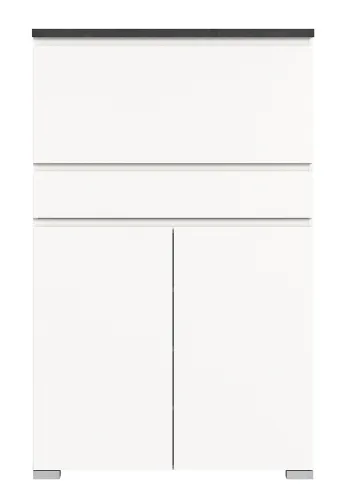 Schuhkommode Shoelove mit Schubkasten | weiß / Industrial grau | ohne Beleuchtung 95 cm x 151 cm x 27 cm