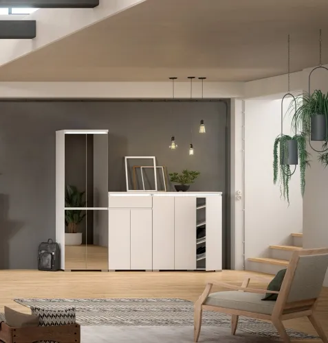 Schuhkommode Shoelove mit Schubkasten | weiß | mit Beleuchtung 60 cm x 193 cm x 40 cm