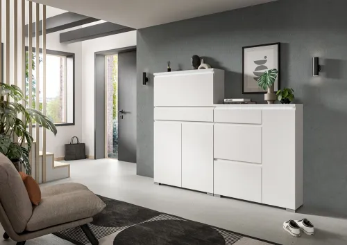 Schuhkommode Shoelove mit Schubkasten | weiß | ohne Beleuchtung 95 cm x 151 cm x 27 cm