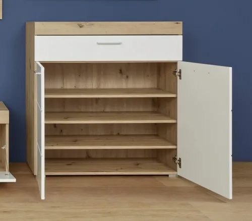 Schuhschrank Amanda | weiß Hochglanz / Eiche Asteiche