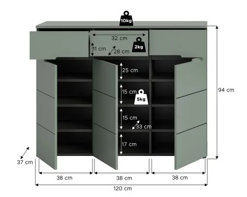 Schuhschrank Canu | Smoke Green / Basalt grau
