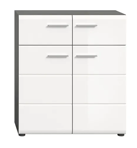 Schuhschrank | Kommode Salsa | weiß Hochglanz / rauchsilber