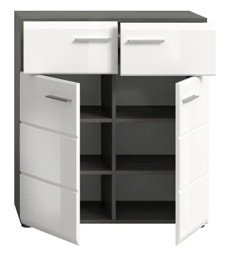 Schuhschrank | Kommode Salsa | weiß Hochglanz / rauchsilber