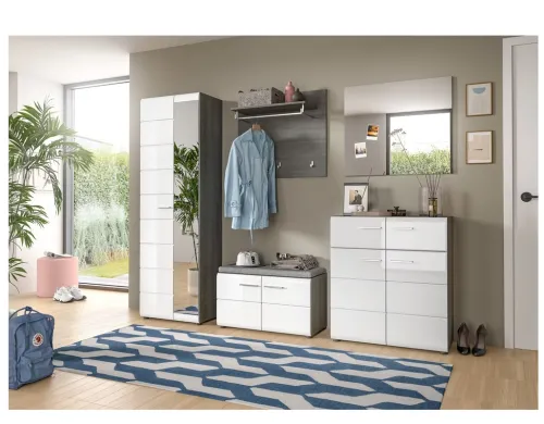 Schuhschrank | Kommode Salsa | weiß Hochglanz / rauchsilber