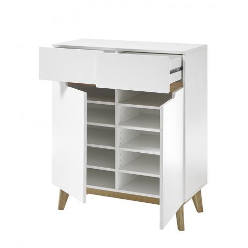 Schuhschrank Schuhkommode Cervo | weiß matt / Asteiche massiv