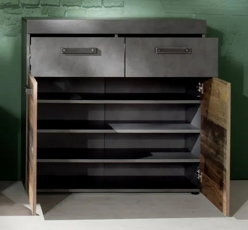 Schuhschrank Schuhkommode Indy | Old Used Wood / Matera grau | Shabby Look