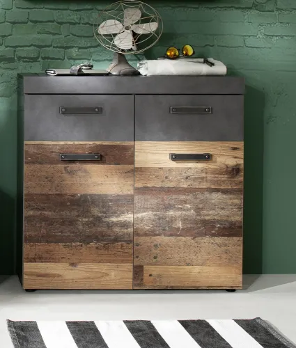 Schuhschrank Schuhkommode Indy | Old Used Wood / Matera grau | Shabby Look