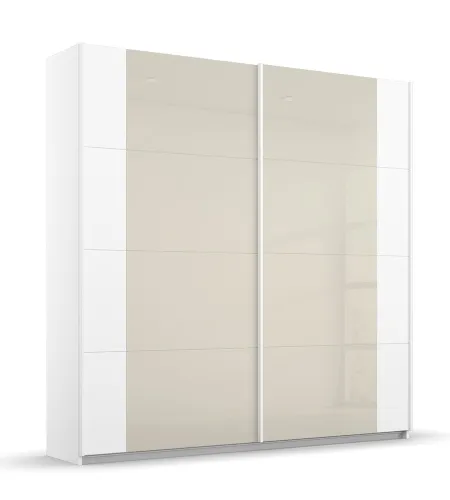 Schwebetürenschrank Artemis | mit Glastüren | alpinweiß / champagner | 181 x 210 x 62 cm