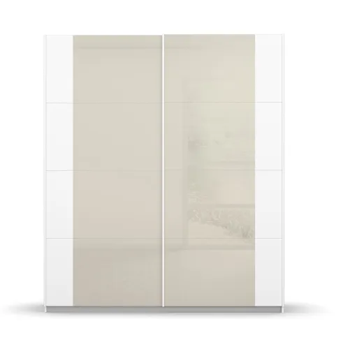 Schwebetürenschrank Artemis | mit Glastüren | alpinweiß / champagner | 181 x 210 x 62 cm