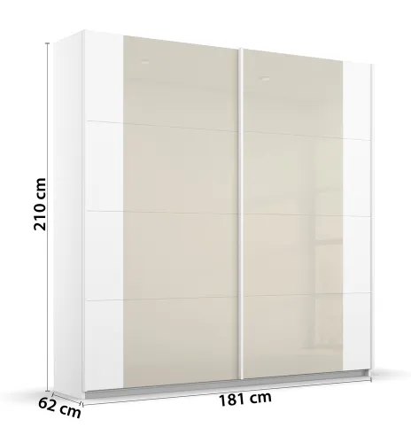 Schwebetürenschrank Artemis | mit Glastüren | alpinweiß / champagner | 181 x 210 x 62 cm