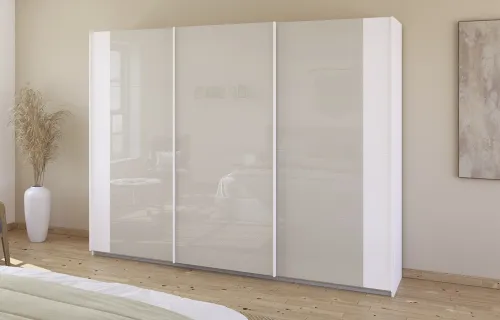 Schwebetürenschrank Artemis | mit Glastüren | alpinweiß / champagner | verschiedene größen