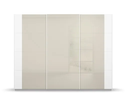 Schwebetürenschrank Artemis | mit Glastüren | alpinweiß / champagner | 271 x 210 x 62 cm