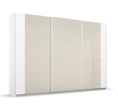 Schwebetürenschrank Artemis | mit Glastüren | alpinweiß / champagner | 271 x 210 x 62 cm